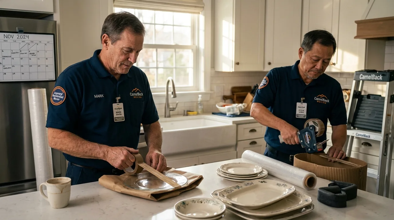 Professional crew packing kitchen dishware in West Salem, OH